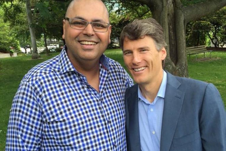 Sher Vancouver founder Alex Sangha, who met with Vancouver Mayor Gregor Robertson upon being named a 2016 Vancouver Pride parade grand marshal.