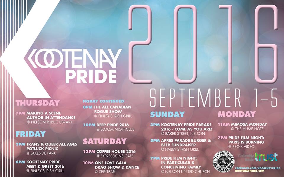 Kootenay Pride Event Listings: September 1 - 5, 2016